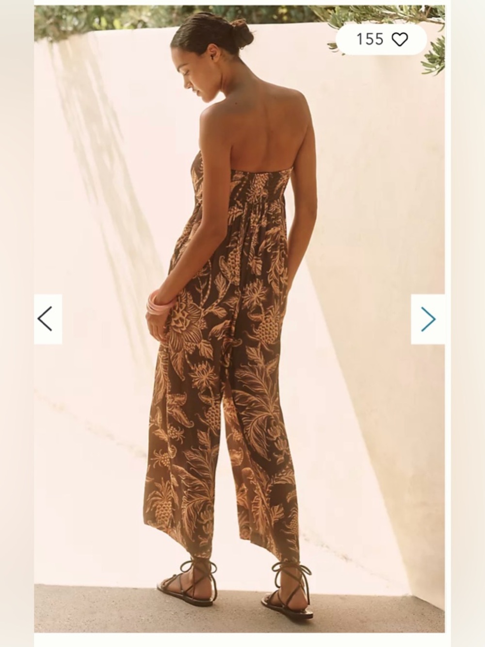 NWT- FARM Rio Strapless Brown Floral Wide-Leg Jumpsuit
